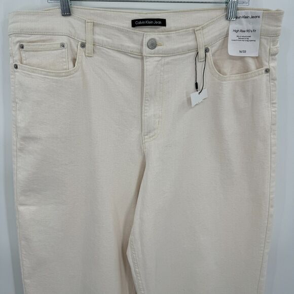 NWT CALVIN KLEIN Cotton High Rise 90s Fit Straight Leg Ecru Jeans Size 16 33 - Picture 5 of 11